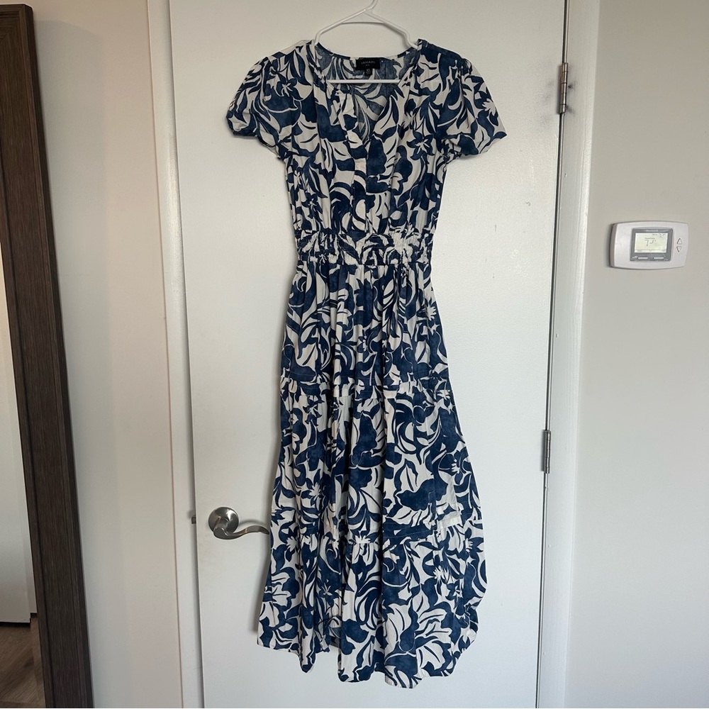 Blue & White Floral Midi Dress